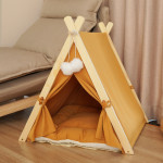 Pet Tent Cat Litter Removable And Washable Striped Canvas Solid Wood