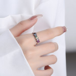 S925 Sterling Silver Colorful Ladder Zircon Ring Women's Irregular Inlay Women's