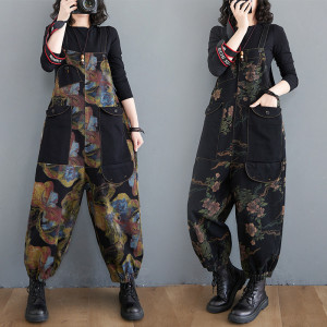 Printed Shoulder Strap Haren Radish Pants Large Loose Jumpsuit Spring And Autumn