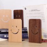 Wooden Bookends With Metal Base Heavy Duty Black Walnut Book Stand With Anti-Skid Dots For Office Desktop Or Shelves