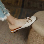 Women's Retro Flat Bottom Horse Buckle Slippers