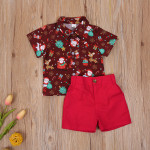 Boys Christmas Costume Cartoon Print Shirt Set