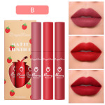 3 Strawberry Set Box Velvet Mist Matte Lip Glaze Lipstick