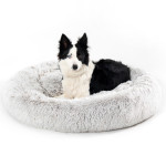 Fluffy Donut Dog Bed Warm Soft Long Plush Pet Cushion Dog House Cat Bed Washable Pet Sofa Mat Calming Samll Large Dog Beds