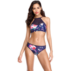 Retro floral print mesh swimsuit