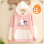 Add Velvet Thickening Match Color Loose Class Clothes Student Girl Hoodie