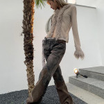 Women's Vintage Distressed Patchwork Tassel Denim Mini Slacks