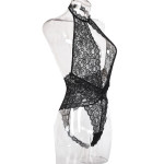 Sexy Women Lace Lace Cutout See-through V-neck Backless Bodysuit