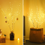 Lighted Brown Twig Branches Plug In With Dimmer And Timer 3pcs Fairy Lights, Lighted Willow Branches For Indoor Outdoor Christmas Room Wedding Decoration