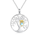 Tree of Life with Moonstone Owl Clearance Pendant Necklace in 925 Sterling Silver 