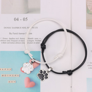 Black And White Dog Paw Print Adjustable Bracelet