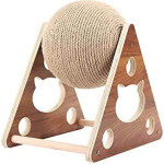 Wooden Cat Catching Treadmill Ball Toy Cat Grinding Claw Sisal Rope Ball, Cat Scratching Ball On Stand, Interactive Solid Wood Cat Catching Ball Pet Toy