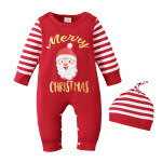 Girls Fashion Christmas Print Striped Romper