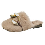 Rabbit Hair Drag Outside Wear Plus Velvet Warm Wrap Head Half Slippers