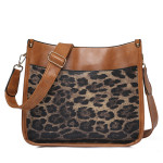 PU Leather Casual Shoulder Messenger Bag Leopard Print Shoulder Strap Tote Bag Large Capacity Minimalist Design