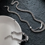 Hip-hop Double Layer Titanium Steel Pearl Necklace For Men And Women