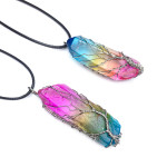 Colorful Electroplating Rough Stone Crystal Column Tree Of Life Pendant