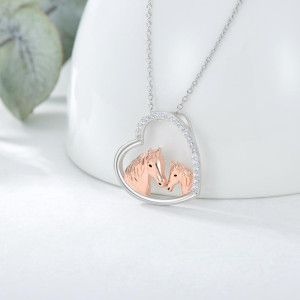 925 Sterling Silver Mama and Baby Horse Heart Mother Daughter Necklace for Women 