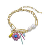 Flower Metal Chain Tassel Bracelet