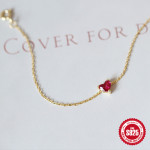 S925 Sterling Silver Gold-plated Little Red Heart Bracelet For Women