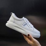 Large size leather platform white shoes