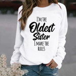 Letter Crew Neck Pullover Long Sleeve Sweater Wish Women's Clothing