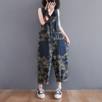 New Denim Strap Fat Mm Loose Slim Printed One-piece Wide-leg Pants