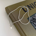 S925 Sterling Silver Grain Of Rice Olive Beads Necklace