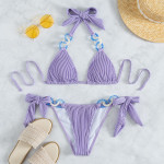 Side Tie Jewelry Solid Halter Beach Bikini