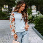 Printed Lantern Long Sleeve Casual Top Sweater Female