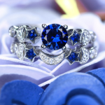 New creative moon ring women Europe and the United States inlaid blue gem engagement ring