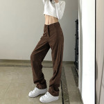 High Waist Casual Corduroy Straight Fit Solid Color Pants