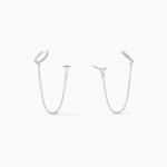 Fine Silver Choker Tassel Diamond Stud Earrings