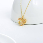 Moissanite Hollow Heart Pendant Necklace in 10K Gold