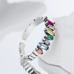 S925 Sterling Silver Colorful Ladder Zircon Ring Women's Irregular Inlay Women's