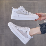 Layered Cowhide High-top White Shoes Women