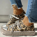 Studded leopard print canvas shoes