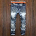 Light-colored Ripped Jeans Men's Scraped Broken Trousers Slim Small Straight Leg Pants