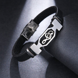 Stainless Steel Note Leather Bracelet