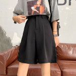 Large Size Casual Wide-leg Loose-fitting Thin High-waist Five-point Suit Black Five-point Pants