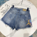 Letter Heavy Embroidered Raw Trim Denim Three-point Shorts