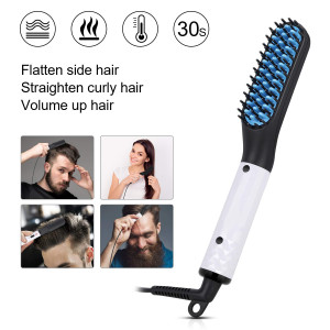 2 in1 Hair Straightener Brush Heating Beard Clip Comb Styler Electric Ionic Straightening Brush