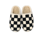 Winter Plush Black Green Checkerboard Warm Non-slip Cotton Slippers