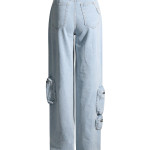 Vintage Light Blue Washed High-waisted Tooling Jeans For Women