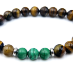 Natural Malachite Tiger Eye Stainless Steel Beaded Bracelet