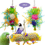 3pcs Bird Toy Parrot Gnawing Supplies Utensils Brushed Rattan Ball Grass Wooden Toys