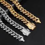 Stainless Steel Encrusted Zircon Spring Buckle Cuban Chain