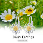 Daisy Leverback Hoop Earrings in White Gold Plated Sterling Silver 