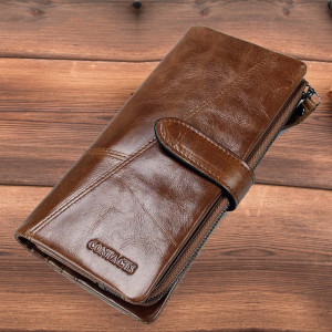 Fashion Stitching Long Cowhide Leather Men's Wallet