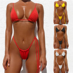 Solid Knit Pit-Bar Strappy Chest Bikini Thong